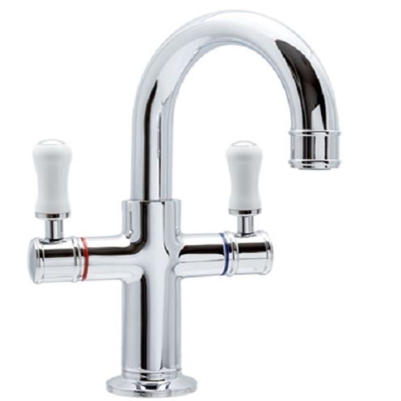 Ewing Hampton Basin Twinner Mixer Chrome with White Handle