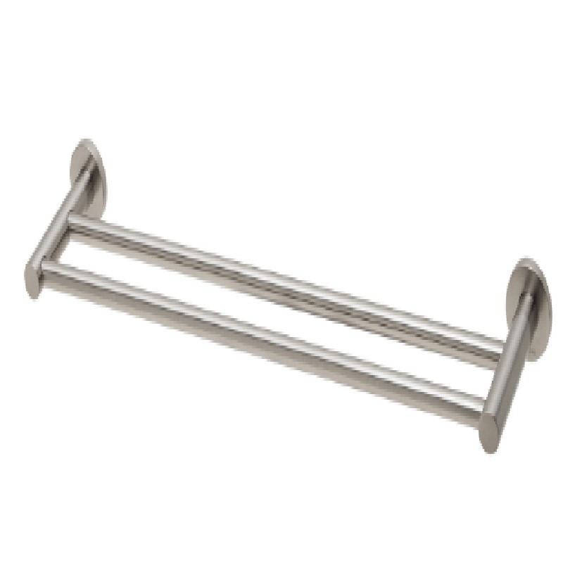 RADII DOUBLE TOWEL RAIL 800MM ROUND PLATE BRUSHED NICKEL